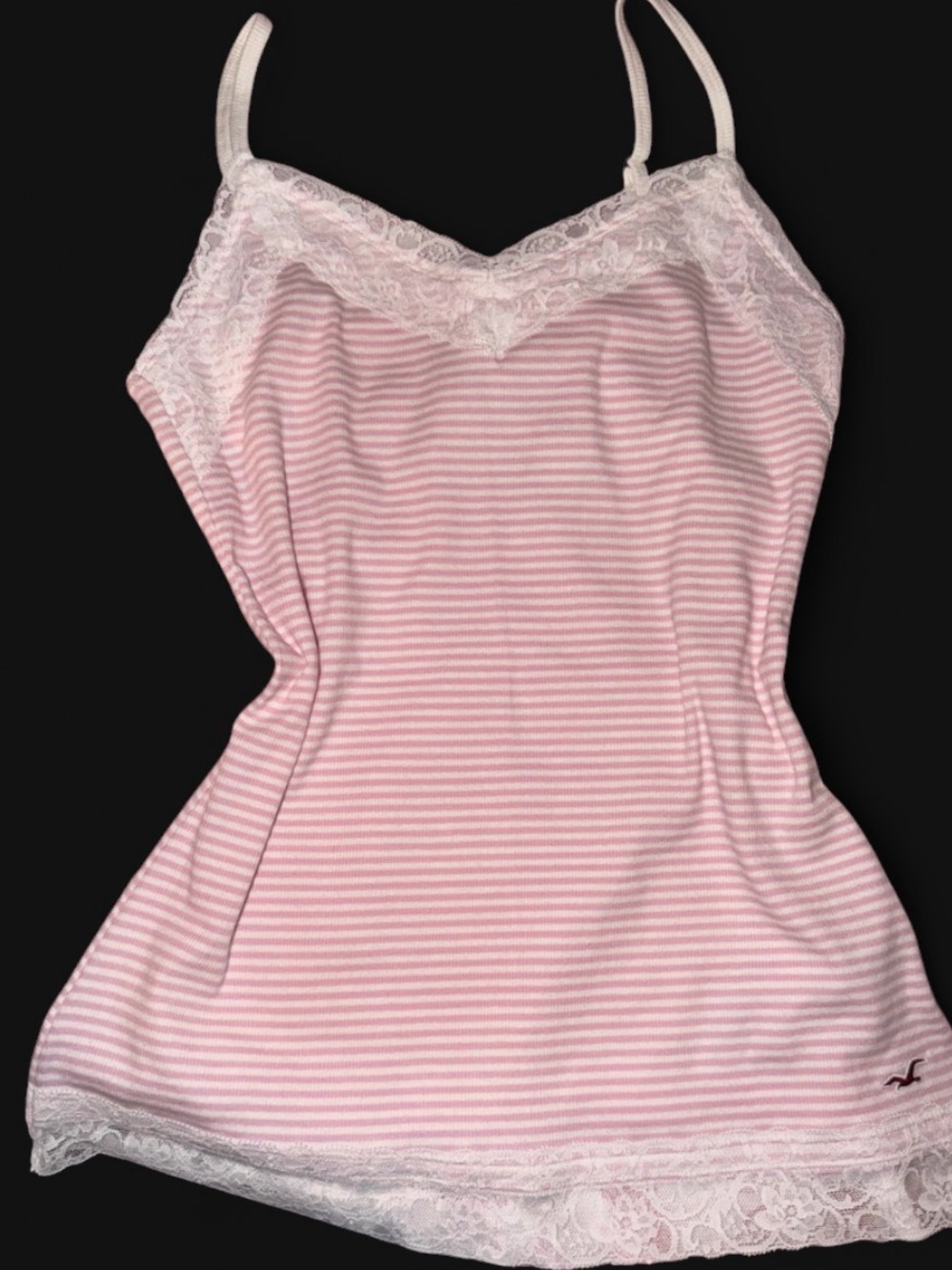 Hollister Light Pink & White Striped Lace-Trim Cami